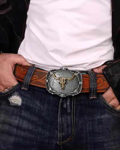 Image of BELTROAD Mens Ratchet Western Belt Leather Cowboy Belts for Men with Automatic Western Buckle Belt for Jeans Christmas Gifts