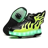  Unisexe Enfants Garçons Filles LED USB Rechargeble Trainer Patins à roulettes Chaussures Baskets avec Double Roues avec Aile Rétractable Sports de Plein Air Gymnastique Course Baskets