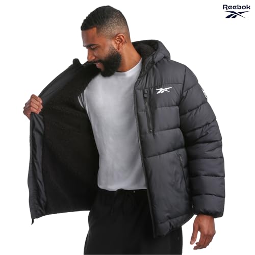 Image of Reebok Mens Heavyweight Sherpa Lined Puffer Parka, Quilted Ski Jacket | Water and Wind Resistant Shell Keeps You Dry, Durable Build for Daily Commutes or Outdoor Adventures
