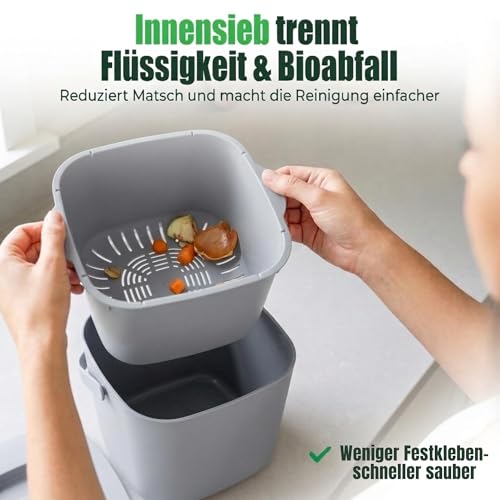 YourCasa Biomülleimer Küche 4L - Komposteimer mit herausnehmbarem Sieb & Deckel - geruchsdicht… – Ansicht 6