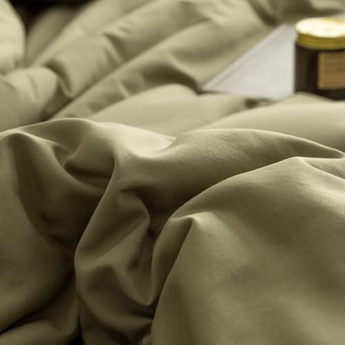 Image of ROSGONIA Oversized King Comforter 120x120, 3pcs Super King Comforter (1 Olive Green Comforter & 2 Pillowcases) Lightweight Warm Bedding Set Quilt