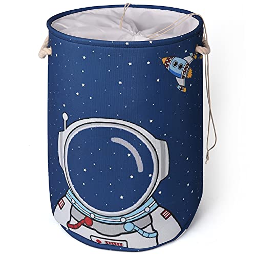 Image of INough Kids Laundry Hamper for Boys, Toy Box Baby Hamper Laundry Baskets, Boys Room Decor Large Collapsible Waterproof Round Linen Laundry Hamper with Handles for Playroom, Bedroom (Astronaut)