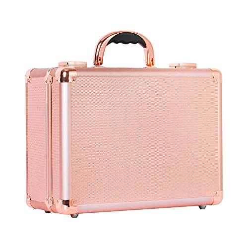 Kemier Makeup Train Case - Cosmetic Organizer Box Makeup Case with Lights and Mirror / Makeup Case with Customized Dividers / Large Makeup Artist Organizer Kit (Rose Gold)