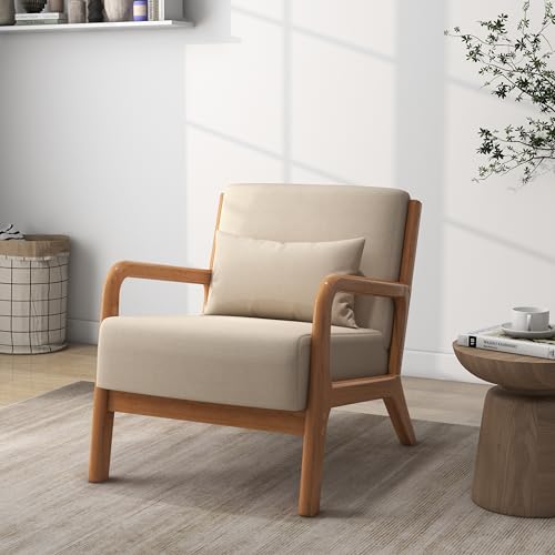 Sillón con cojín beige tapizado de tela miniatura 4