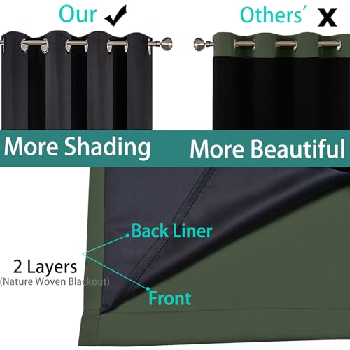 Image of Yakamok Greyish Green 100% Blackout Curtains 84 Inches Long 52 inch Wide, 2 PCS | Blackout Curtain Panels for Bedroom, 2 Thick Layers Grommet Top Thermal Insulated Drapes with Black Liner for Living Room