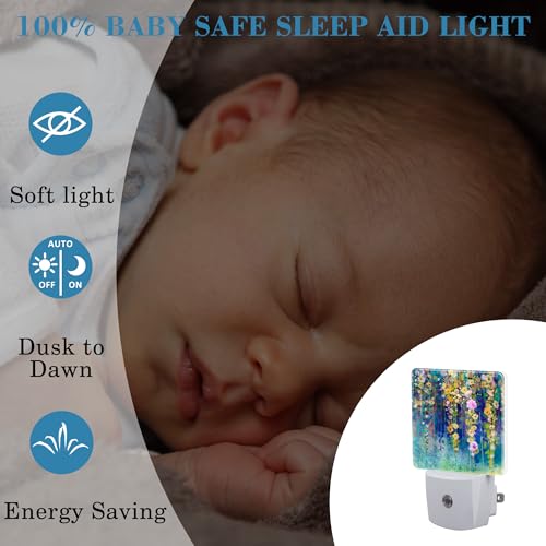 Abstract Ivy Flowers Watercolor Painting Night Light Plug into Wall with Dusk to Dawn Sensor Cute Nightlight for Kid Girls Boys Women Room Decor, Hallway, Kitchen, Bathroom, Nursery, Stairs - Image 5
