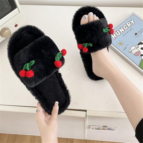 Rungion Womens Home Warm Cherry Plush Slippers All-Season Open-Toe Non-Slip House Slides Soft Sole Cute Indoor Outdoor Sandals Shose2