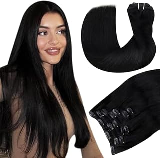 Hetto Ombre Clip in Hair Extensions Real Human Hair Clip on Hair Extensions Balayage Dark Brown to Caramel Blonde #4/27/4 Clip on Human Hair Extensions Straight 16 Inch 120g 7pcs