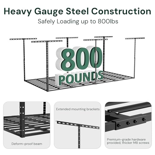 SunsGrove 4x8 Garage Storage Overhead Rack Organization, Adjustable Ceiling Mounted Storage Racks, 800LBS Weight Capacity, 22"-40" Ceiling Dropdown, 2 Pcs, Black