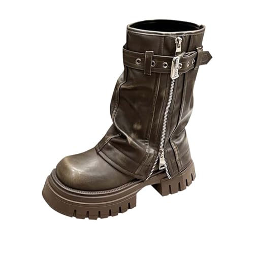 Bottes de moto décontractées pour femme en daim à talon épais saison froide