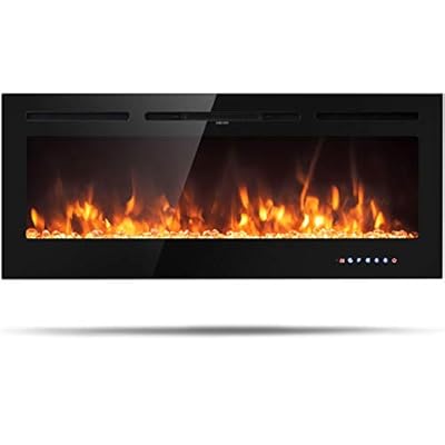 Tangkula 50 inches Electric Fireplace Insert with Thermostat, in-Wall Recessed and Wall Mounted 1500 W Faux Fireplace, Touch Screen Control, 9 Flamer Color, Temperature Control & Timer (50 inches)