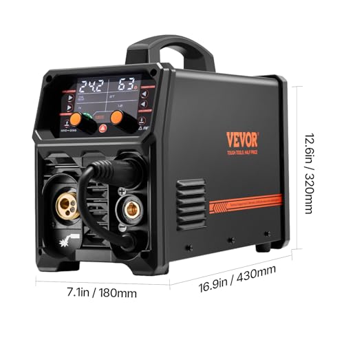 VEVOR Pro MIG Welder, 250A Pluse Mig Welding Machine, 5-in-1 Synergic Welder Machine MIG Pluse/Gas MIG/Flux Core MIG/Stick/Lift TIG, 110V/220V Dual Voltage Aluminum Mig Welder with LCD Screen Display - Image 9