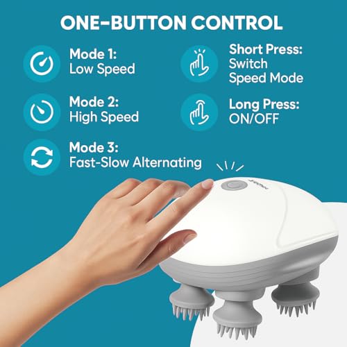 Image of Rechargeable Electric Head Massager | 88 Ultra-Soft Silicone Nodes, 4 Deep-Kneading Rotating Heads, 3 Intensity Settings, Waterproof & Portable
