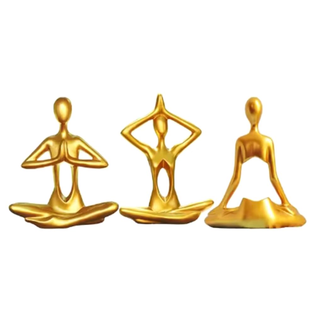 Vjsujehgy Yoga Figurine Desktop Yoga Statue Yoga Figurine Set Resin Statues for Home Decor Desktop Ornaments Gold