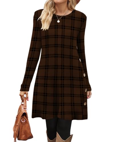 Image of OFEEFAN Fall Dresses for Women 2026 Crew Neck Long Sleeve Dress with Pockets