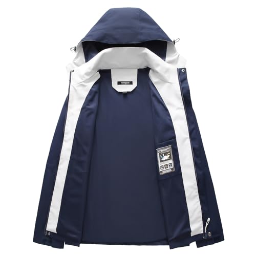 Image of Lamgool Waterproof Jackets for Men Lightweight Rain Jacket Hooded Raincoat Zip Windbreaker for Running Hiking Travel