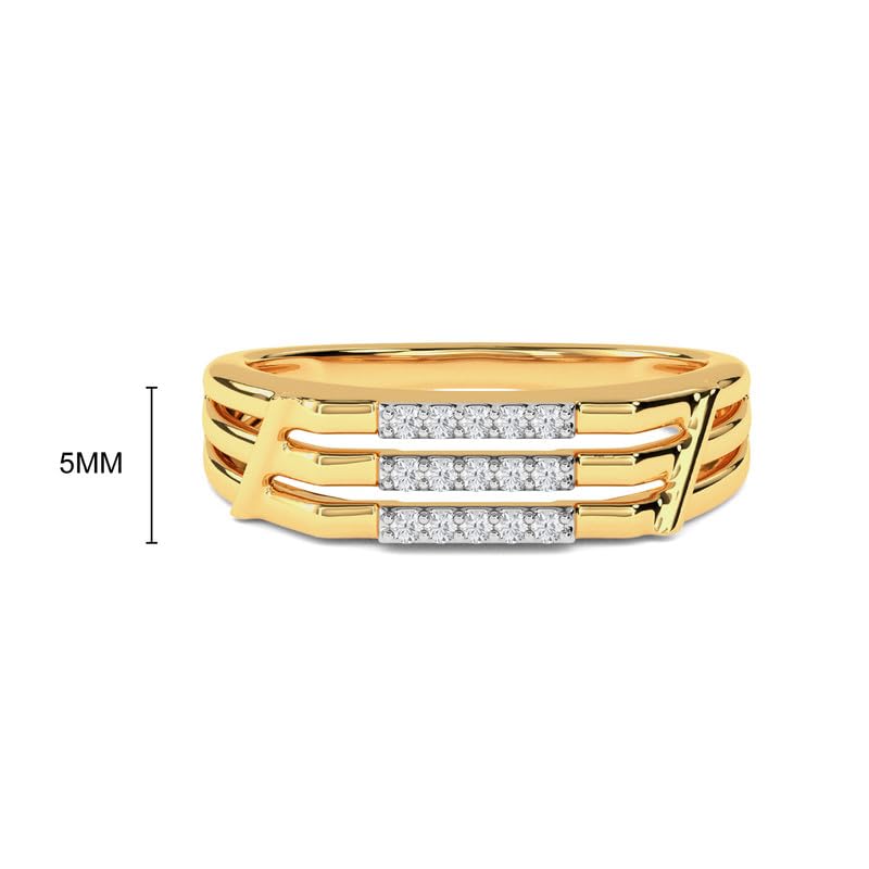 Image of KISNA 14k / 18k Real Gold & Diamond Ring | Diwali, Rakhi Rakshabandhan Gift for Brother, Husband | With Certificate of Authenticity & BIS-Hallmarked Gold Jewellery | Three Row Diamond Ring For Him