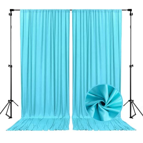 Image of 10 x 7 Feet Sky Blue Backdrop Curtain for Partie, Background Curtains for Photoshoot, Birthday, Wedding, Halloween, Thanksgiving, Christmas, New Year Party Decorations 5Ft x 7Ft, 2 Panels