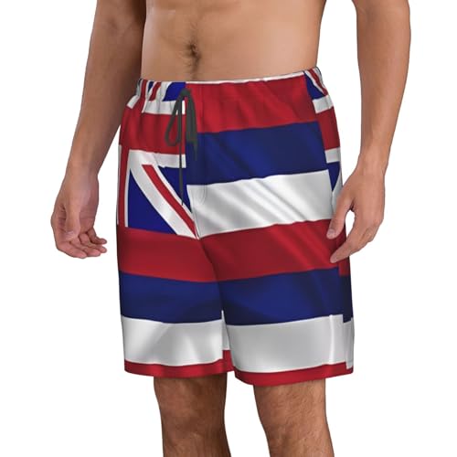 Flag of Hawaii American Men's Beach Pants-Quick-Dry & Comfortable Mens Beach Shorts for Men, Perfect for Surfing and Everyday Wear White2