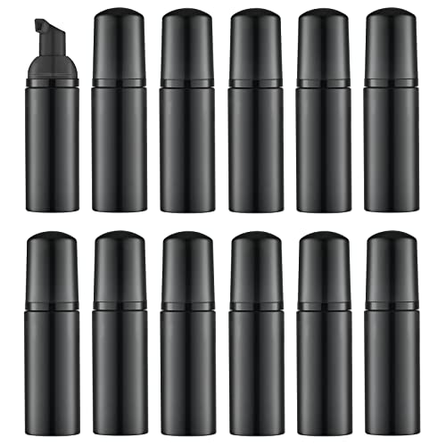 KOIBITO 2 Oz Black Foam Soap Bottle with Black Pump Empty Travel Foaming Dispenser for Hand Soap,Lash Shampoo,Body Wash(12 PCS, Black Cap)