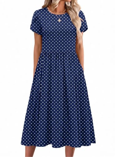 Image of Zeagoo Womens Summer Dresses Casual Aline Midi Dress Short Sleeve Floral Tshirt Dress Flowy Beach Sundresses with Pockets
