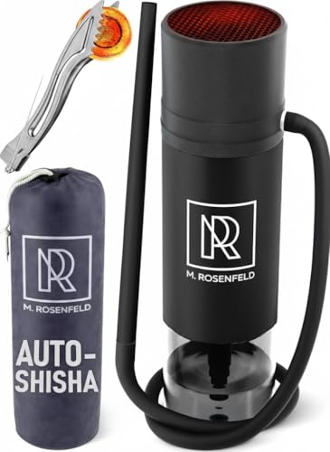 M. ROSENFELD Tragbares Shisha Komplettset für unterwegs Mini Schischa Reise-/Auto Hookah Set mit Silikon Schlauch Tasche & Zange leicht zu reinigen kompakt schwarz
