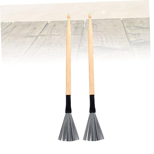 Totority 2 piezas de baquetas de madera de 294 mm y cepillos de acero para batería, accesorios de percusión para principiantes, mango de arce y diseño desmontable miniatura 3