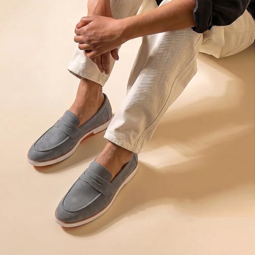 Image of HAYES LONDON Italian Suede Leather Loafers for Men | Casual Slip-On Shoes | Breathable & Lightweight Summer Wear | Comfortable Walking Shoes