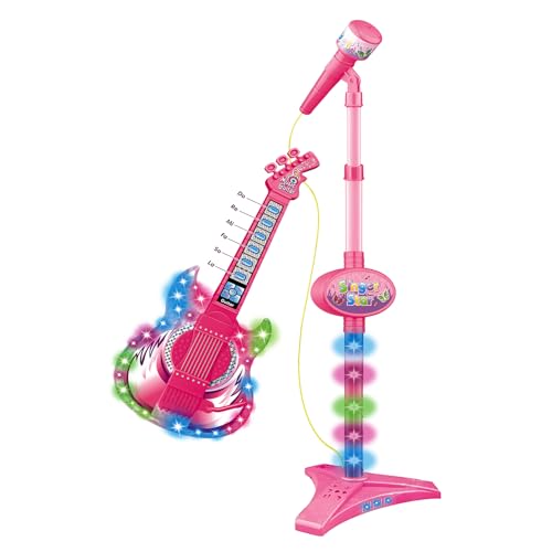 Juego de música para niños: Juguete de Guitarra y micrófono con Efectos LED | Juguetes Expertos füur n iños de 3 años, Idea de Regalo para Que Las niñas canten y se diviertan Cantando