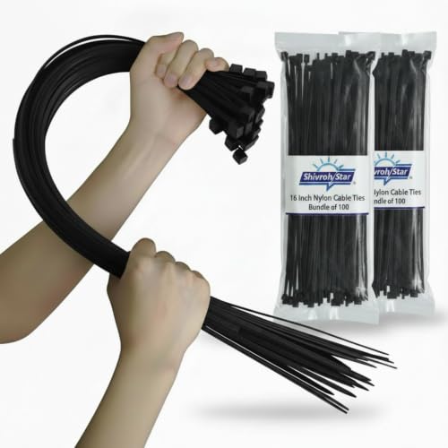 Image of 16-Inch Cable Ties (200-Pack) - Heavy Duty 400mm x 4.2mm Self-Locking Nylon Zip Ties | Strong Wire Fasteners with Teeth Grip for Organizing, Bundling & Securing