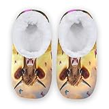 ALAZA Cow Butterfly Flower House Fleece Slippers Comfy Bedroom Shoes Anti-Slip for Women US 7-8