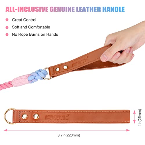 Nugutic 5 Ft Dog Leash Handmade Braided Cotton Rope Dog Leash With Leather Handle For Small Medium And Large Dogs, Macaron #TOP2