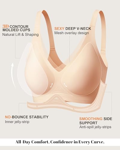 Image of As Fairy 2026 Bras for Women No Underwire Deep V Mesh Wireless Bra Jelly Supportive Seamless Soft Lift T-Shirt Bra