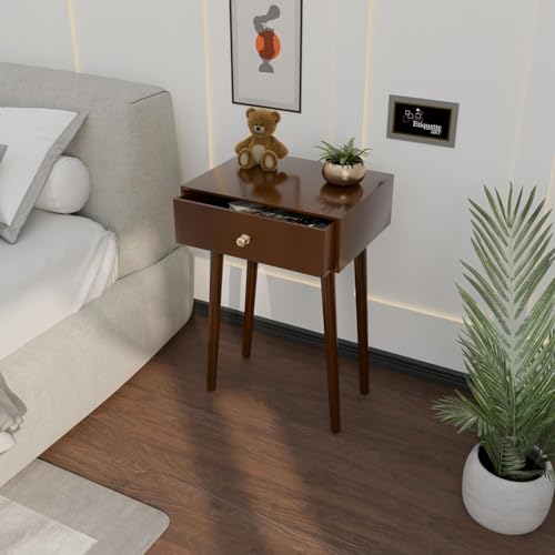 Image of End Table with Storage Rack Wooden Nightstand Bedside Table Storage Bookcase Nightstand Side End Table Living & Bed Rooms (Full Brown)