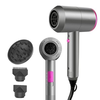 Foto di Asciugacapelli agli ioni di litio, motore AC, ad asciugatura rapida, asciugacapelli professionale con 2 velocità e 3 impostazioni di calore, pulsante aria fredda (Grigio)
