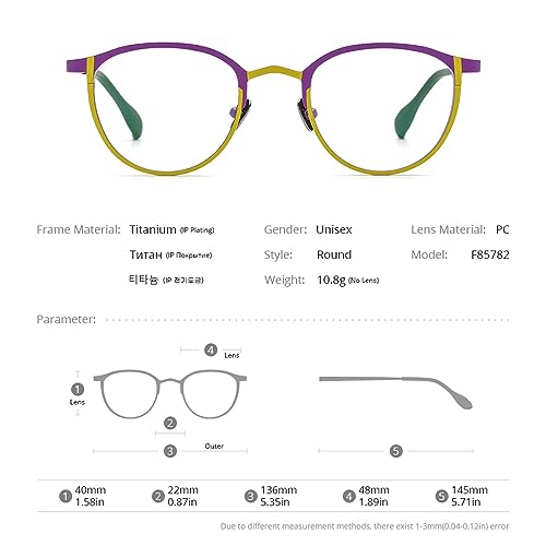 Image of FONEX Colorful Pure Titanium Glasses Frame Women Retro Round Eyeglasses F85782
