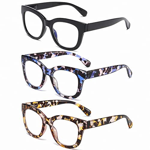 Image of Oversized Reading Glasses for Women,3 Pack Blue Light Blocking Computer Spring hinge Readers
