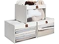 StorageWorks Closet Storage Bins, Large Storage Baskets with Clear Window and Handles, Foldable Fabric Organizer for Clothes, Shelves, Beige, 3 Pack
