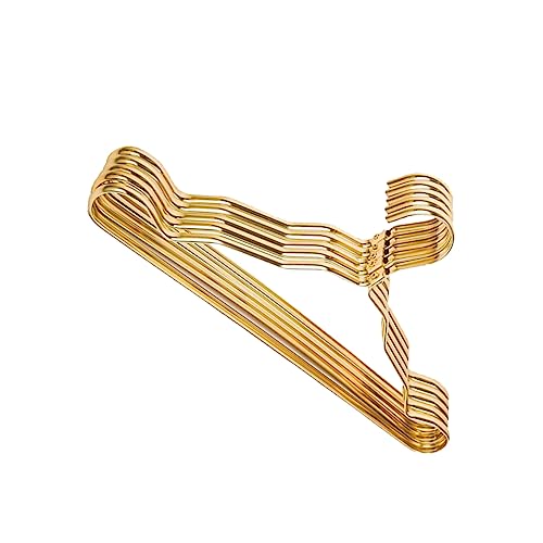 MUCKLILY 5Pcs Golden Aluminum Alloy Clothes Hanger Non Slip Adult Coat Hangers Chic Design for Closet Organization Heavy Duty and Portable Hanging Supplies