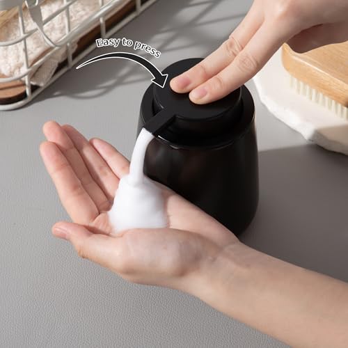 Image of Enra Foaming Black Soap Dispenser,12 oz Ceramic Hand Soap Dispenser, Refillable Dish Soap Dispenser,Modern Foam Soap Dispenser for Bathroom,Kitchen with Easy-to-Press Pump (Black Foam Type)