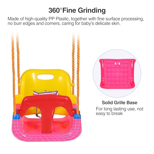 Image of RedSwing 4-in-1 Kids Swing Seat for Infants to Teens with Detachable Safety Harness,Snug & Secure Outdoor Playground Swing Attachment for Backyard, Garden,Park | Large Size, Pink Red Yellow