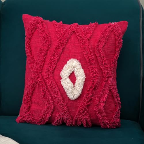Image of Handmade Soft Boho Cotton Pillow Case | Embroidered Decorative Cushion Cover for Home Decor | 16 X 16 Inch Throw Pillow Cases for Living Room and Bed Room (Set of 1, 16 * 16)