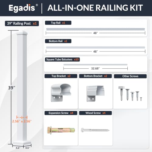 Image of Egadis 1 Pack 36 in x 4 ft Modular Aluminum Deck Railing Kit, White