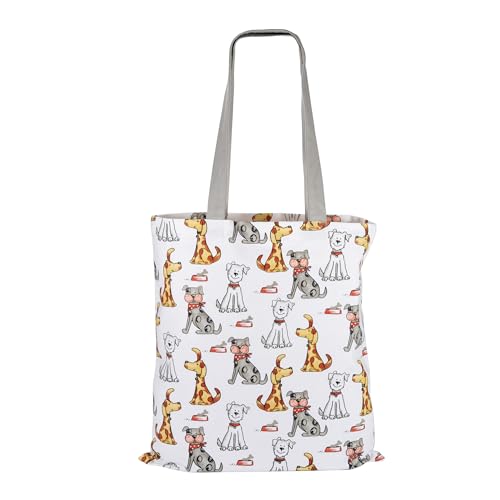 SPOTTED DOG GIFT COMPANY Tote Bag, Shopping Bag Donna in Tela Riutilizzabile, Shopper Cotone Spesso con Manici Lunghi, Pieghevole con Design di Cani, Regali per Amanti dei Cani 38 x 42 cm