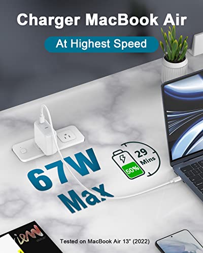 Image of Charger for MacBook Air MacBook Pro 13 14 15 16 inch 2024 2023 2022 2021 2020 2019, M1 M2 M3, iPad Pro Air Mini, iPhone 15 Pro Max Plus, 67W Dual Port USB C Power Adapter, 6.6FT USB-C Charging Cable