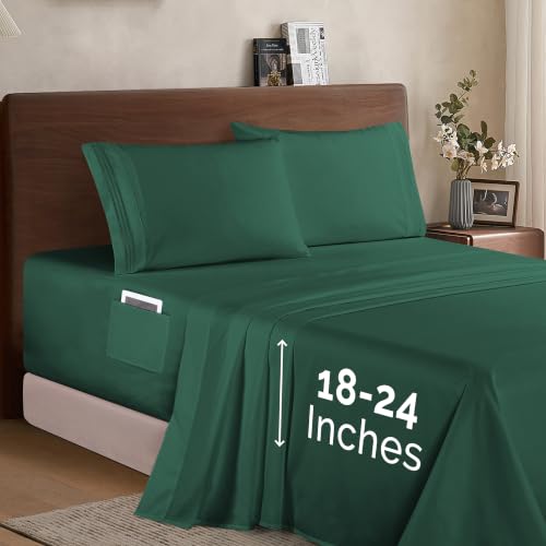 Image of Elegant Comfort Luxury 1500 Premium Hotel Quality Microfiber 4-Piece Sheet Set - Soft, All Around Elastic 18-24 Inches Deep Fitted Sheet - Extra Deep Pocket Sheets, Full, Hunter Green