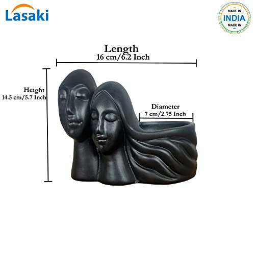 Image of Lasaki Couple Black Ceramic Pots for Indoor Plants, Planters, Flower, Pots, gamla, Outdoor, Balcony, Home, Garden, Office Decor, Succulent Pot(L - 16 X W - 10 X H - 14.5 cm)(Plants not Included)
