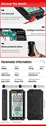 Aneng 620A True Rms 4.7-Inch Lcd Automatic + Manual Pocket Digital Multimeter 6000 Counts Ac Dc Current Voltage Resistance Continuity Diode Capacitance Temperature Frequency Test #TOP2