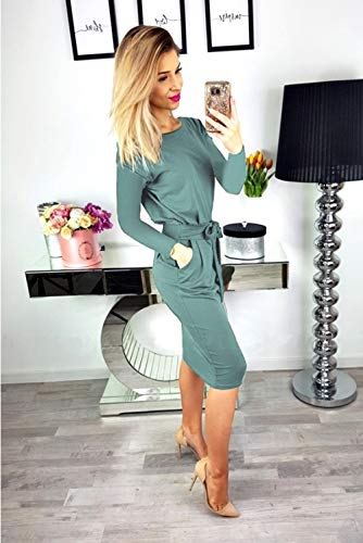 Image of PRETTYGARDEN Women's Fall Long Sleeve Bodycon Party Dress | Tie Waist, Fitted Pencil Dresses, Pockets, Spring Elegant Teacher Outfits for Work Office, Wedding, Holiday, Date Night