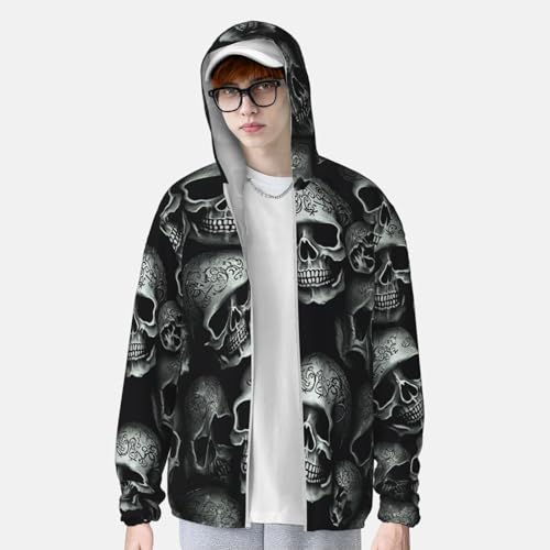 Chaqueta con capucha protección solar negra calavera ligera miniatura 2